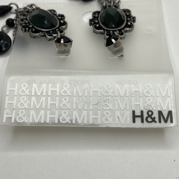 H&M Silver Tone with Black Cabochon Dangle Earring for Pierced Ears - Picture 3 of 5